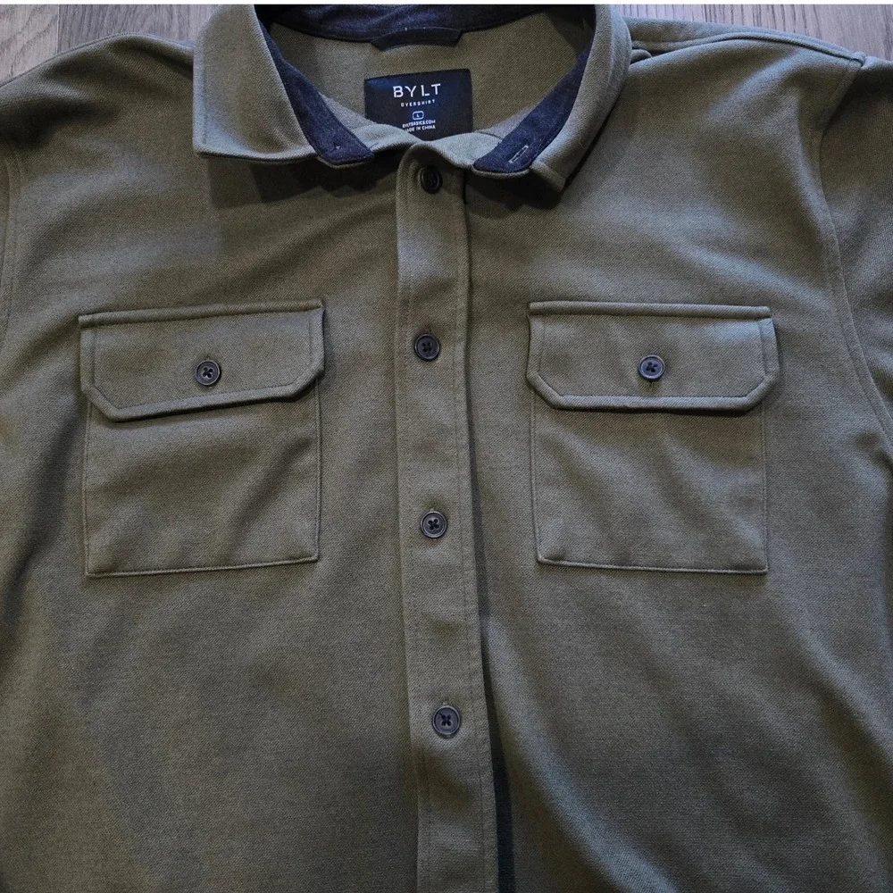 BYLT Coastal Overshirt Olive Green Long Sleeve Button Up Shirt Men's Large - Picture 4 of 9